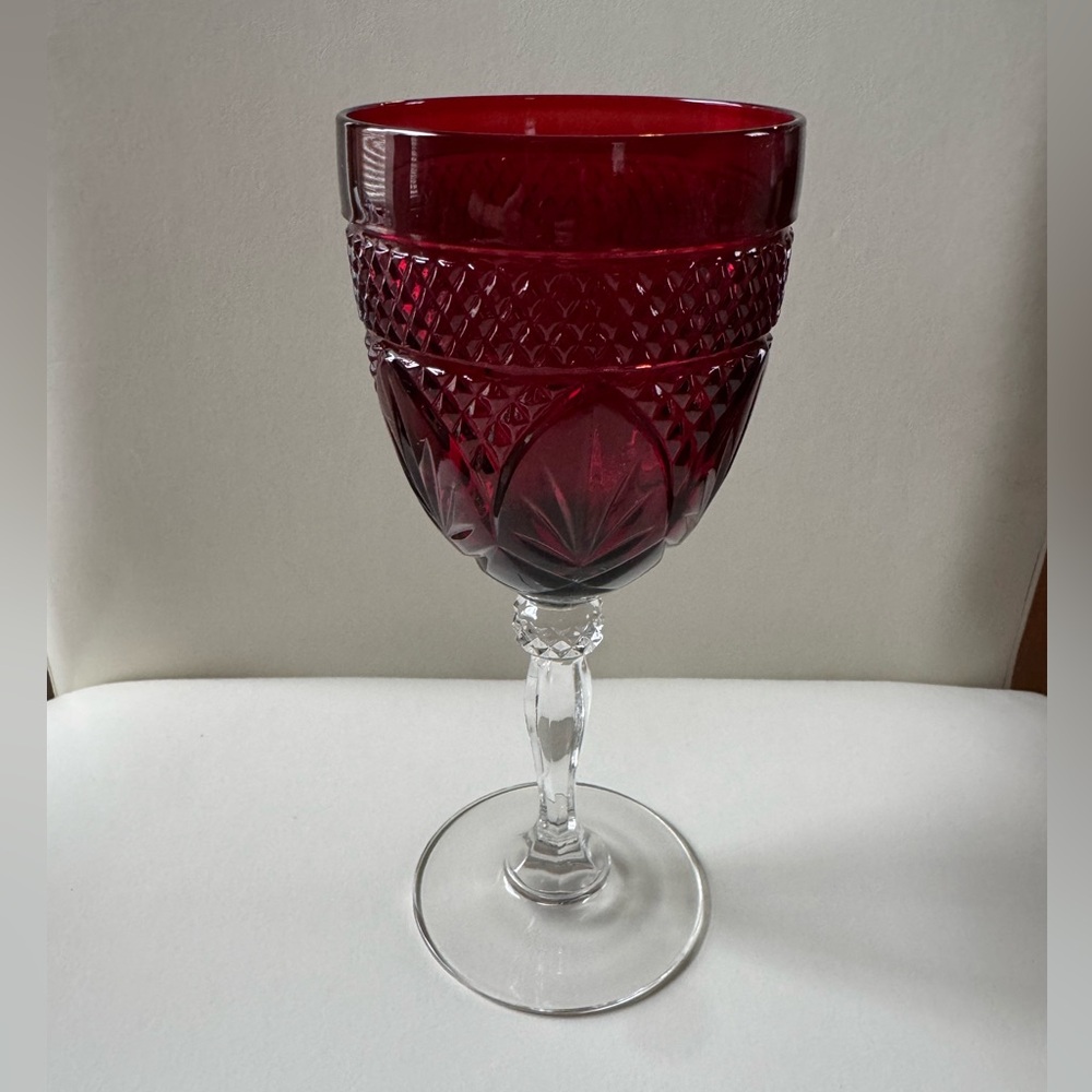 Vintage Ruby Red Cristal D’Arques Durand Crystal Wine Goblet